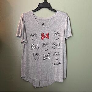 Disney Parks Women's Large Gray Minnie Mouse Short Ruffle Sleeve Tunic Shirt